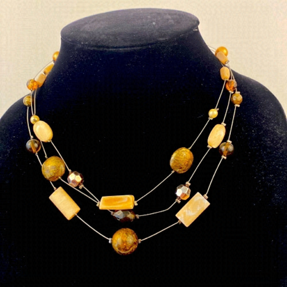 STATION necklace stone and beads wire strands Lobster clasp